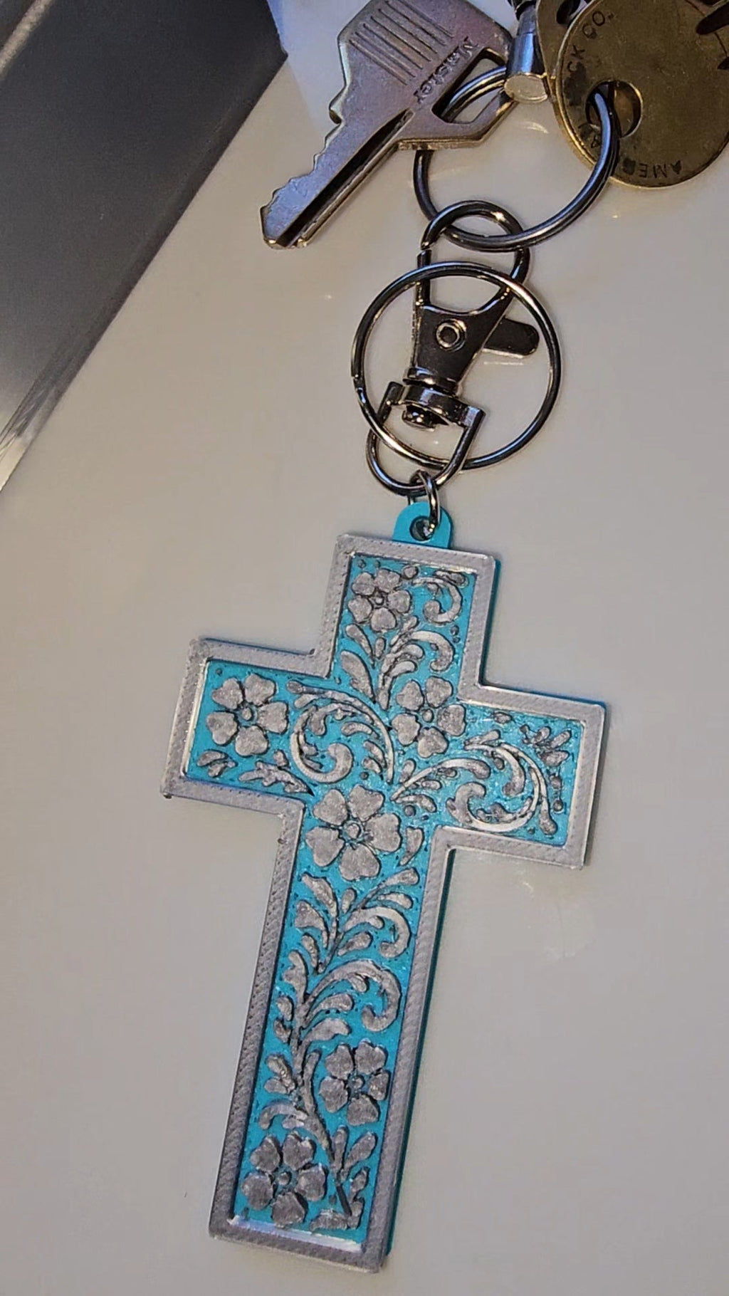 Baha Ranch 3D Faith Tooled Wall Cross or Keychain/Purse Charm Made in America