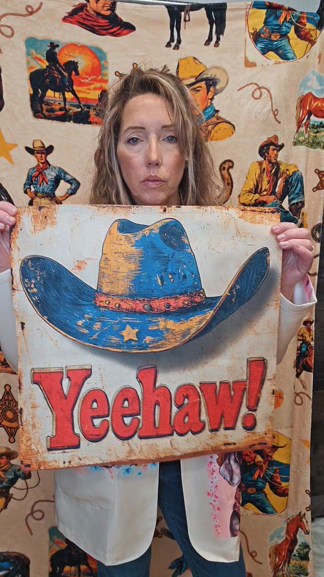 Baha Ranch Vintage Western Yeehaw Throw Pillow Case 18 x 18 Made in America