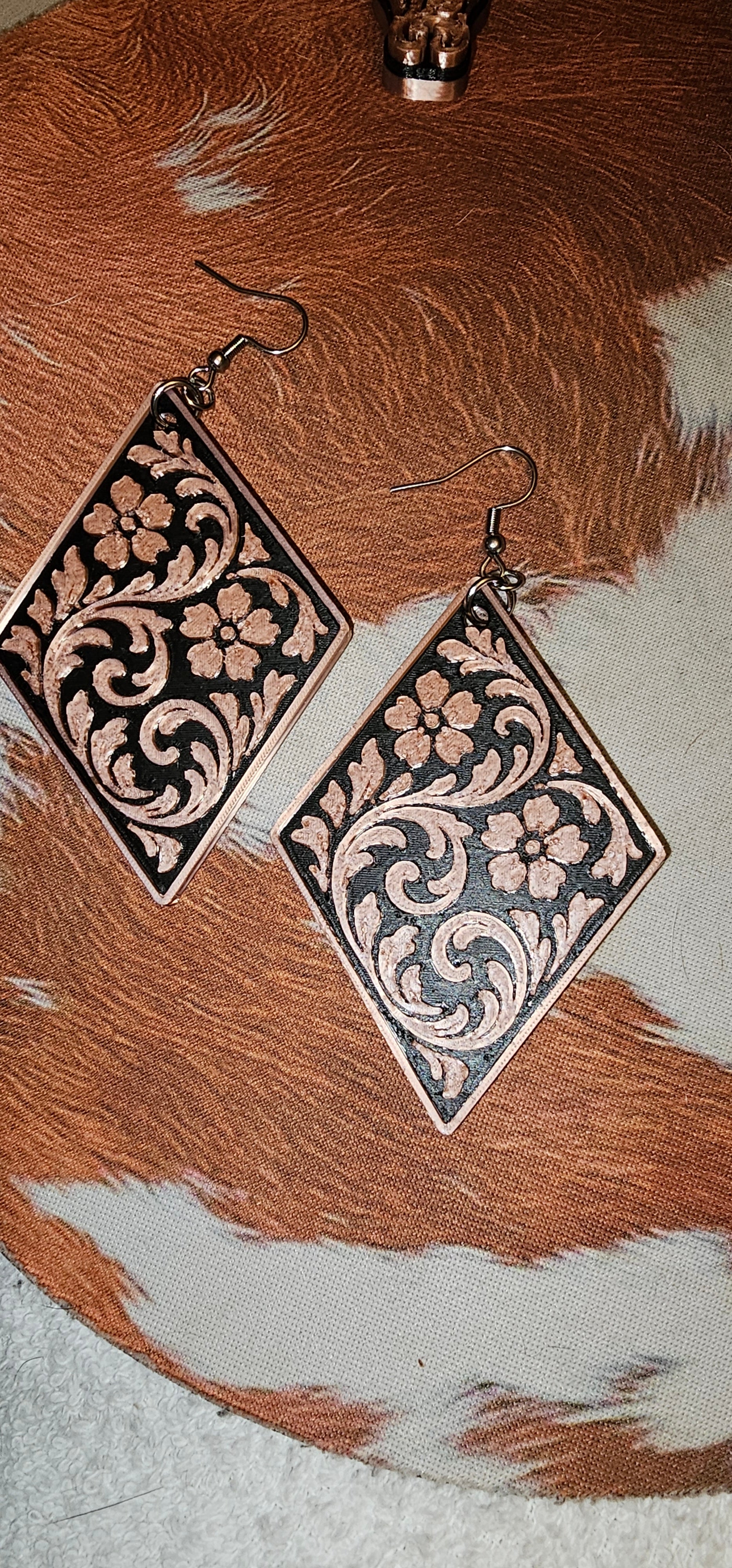 3D Print Western Tooled Floral Earrings Made in America Choice of Colors