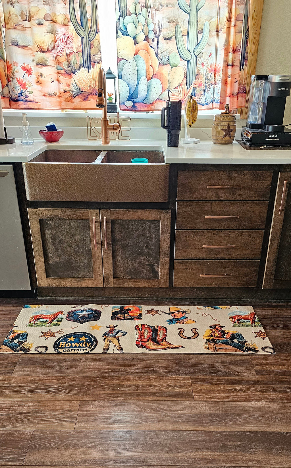 Baha Ranch Vintage Cowboy Collage Rug Runner Indoor 60" x 22" Made in America