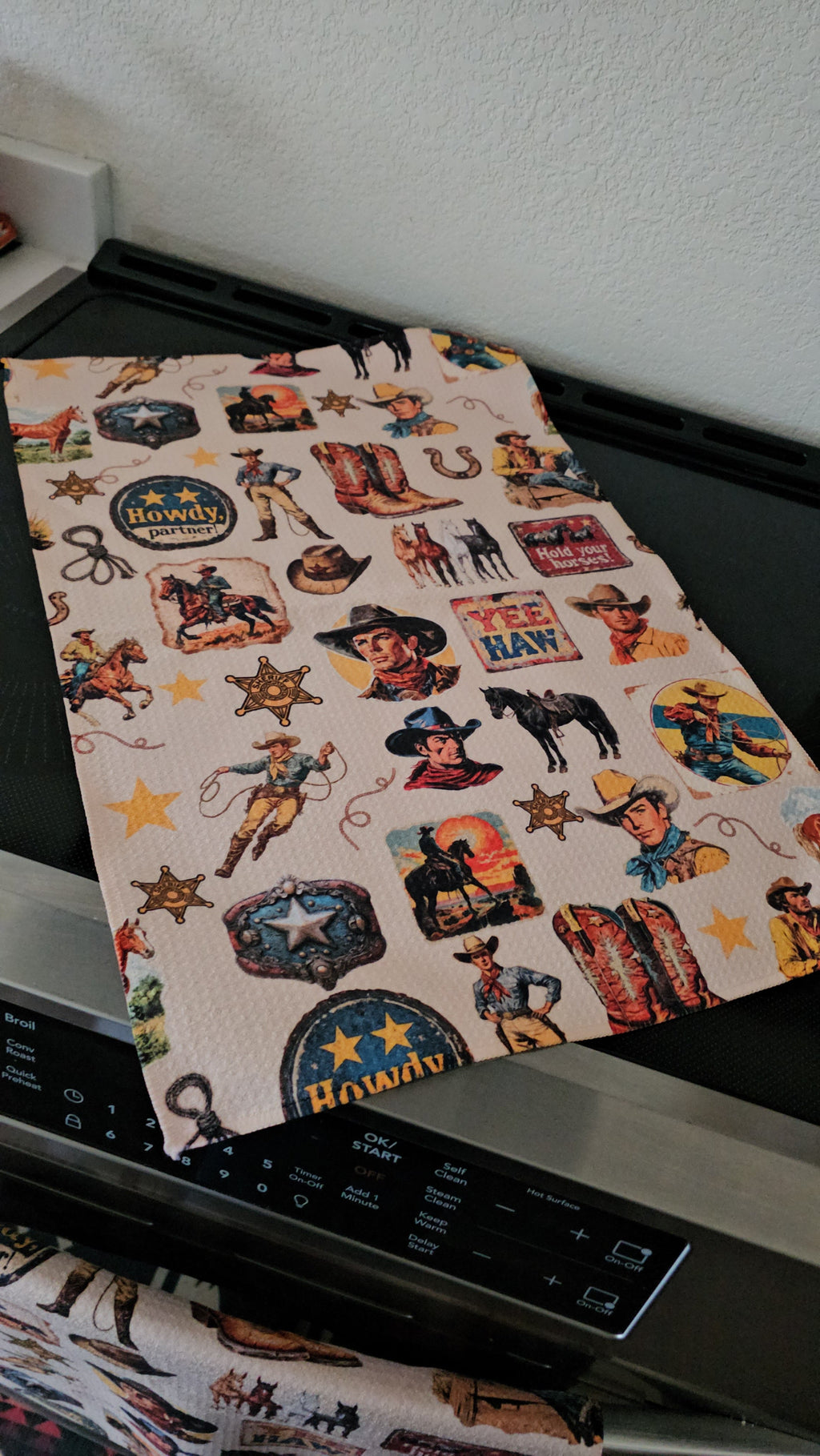 Baha Ranch Vintage Cowboy Set of 4 Kitchen Dish Towels Made in America