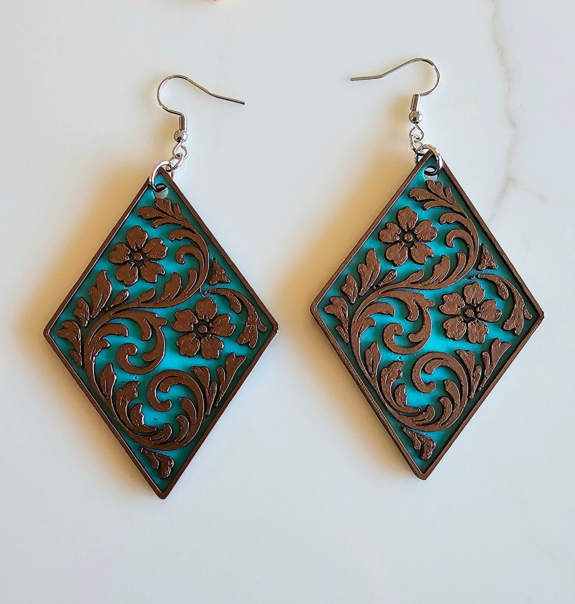 3D Print Western Tooled Floral Earrings Made in America Choice of Colors