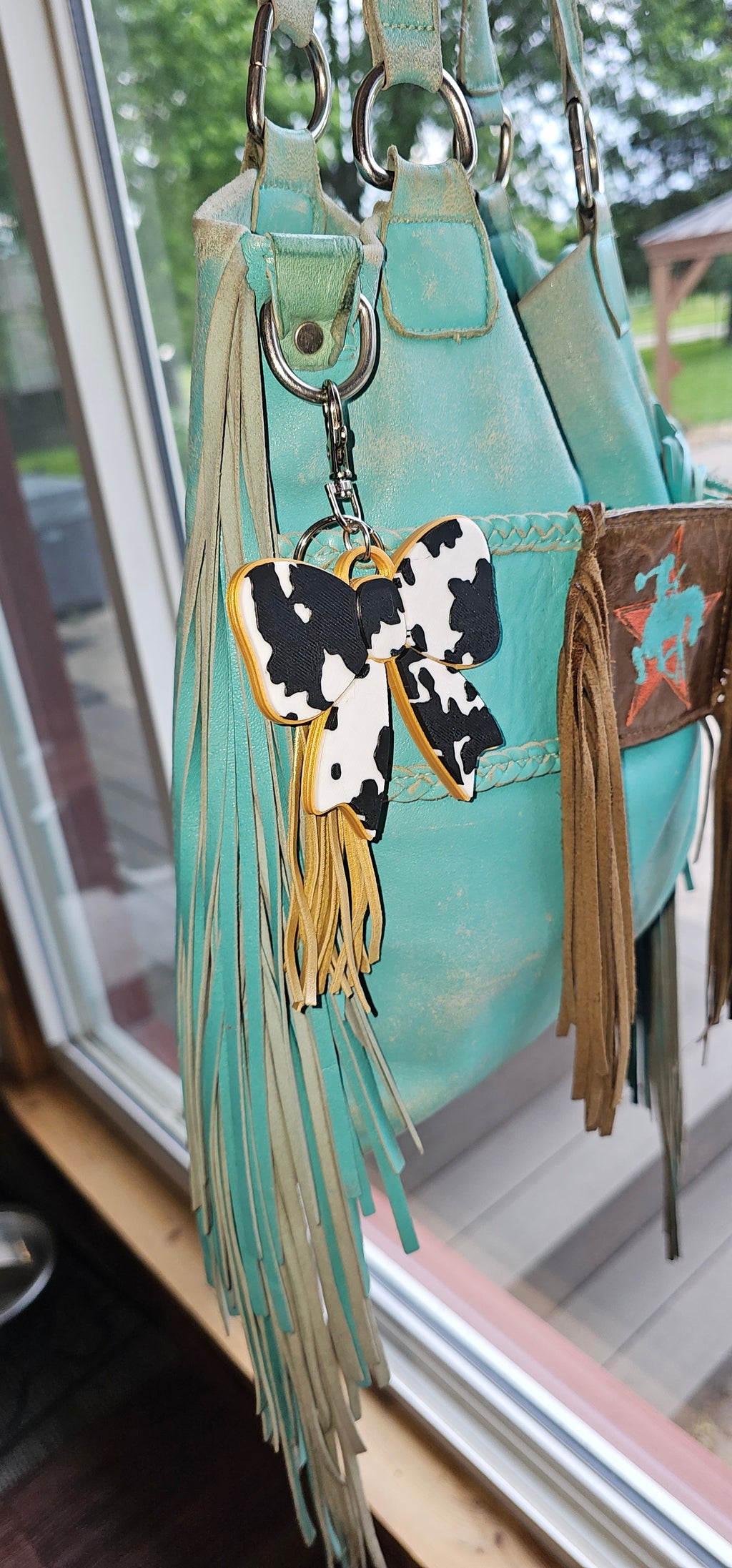 3d Print Puffy Bow Trend Keychain Fringe Cow Print Western Made in America