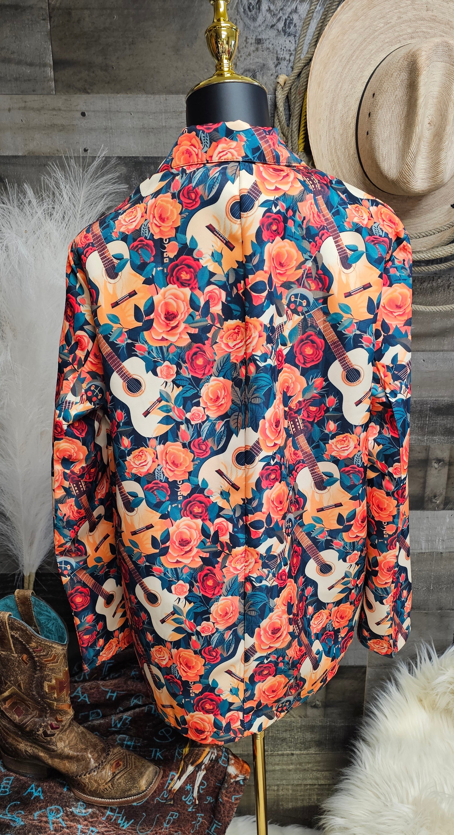 Baha Ranch Colores De Mexico Roses & Guitars Floral Blazer
