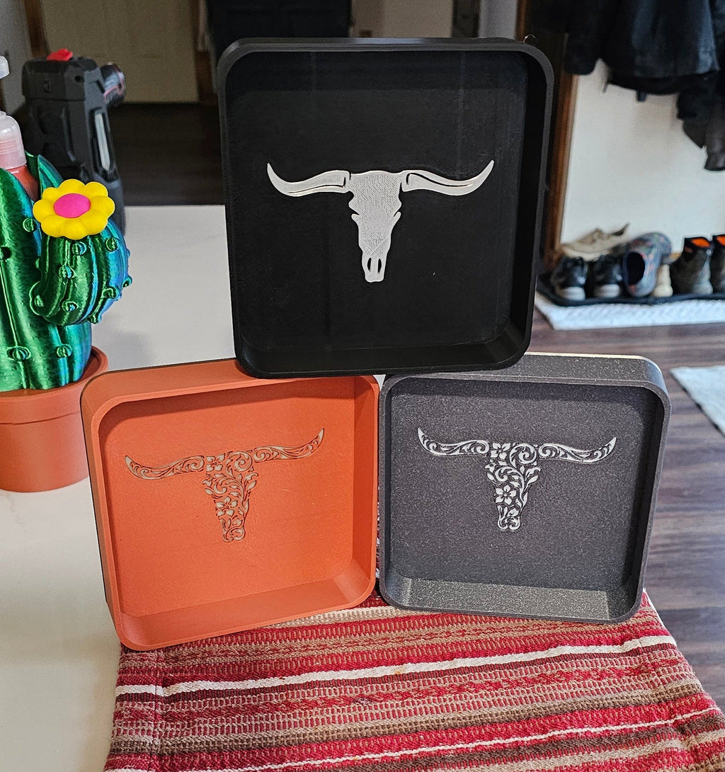 Baha Ranch 3d Print Western Longhorn Cowboy Cowgirl Accessory Tooled Tray