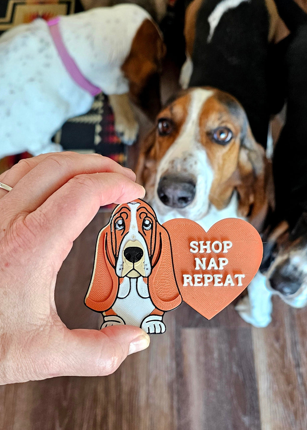 3d Print Basset Hound Cute Funny Shopping Hat Pin or Magnet