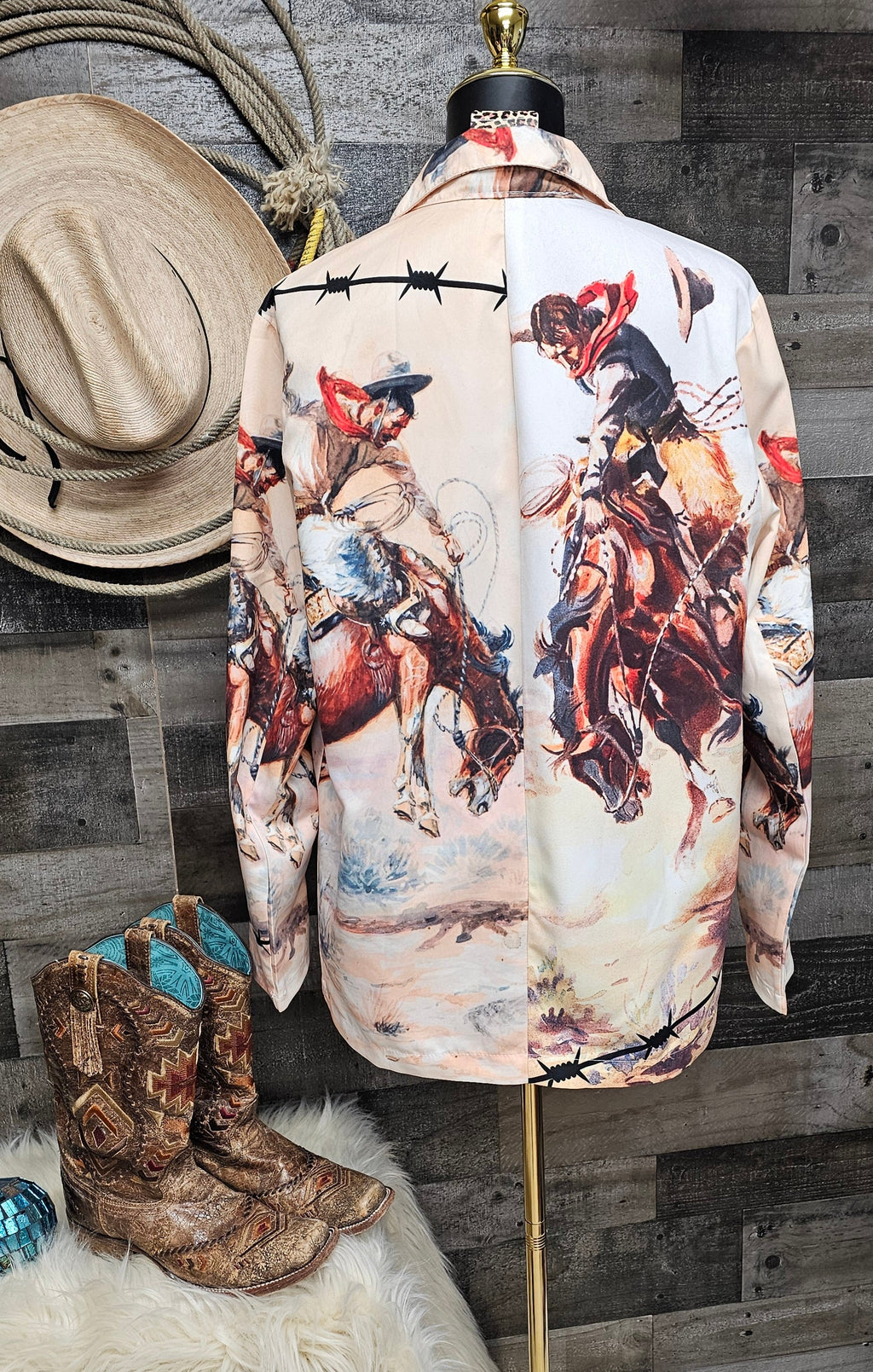 Baha Ranch Yeehaw Cowboy Vintage Western Retro Blazer