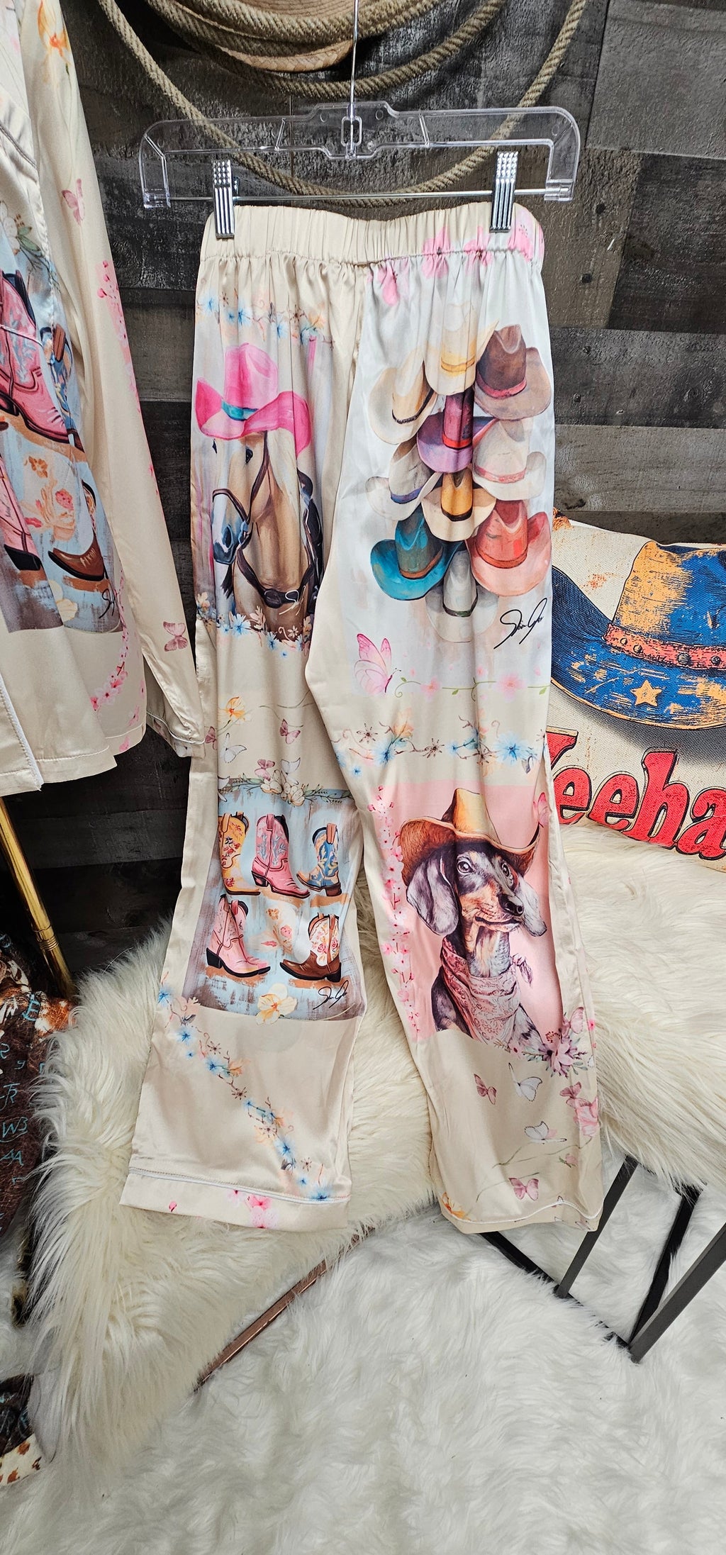 Baha Ranch Danilo Painted Cowgirl Satin Long Pajamas