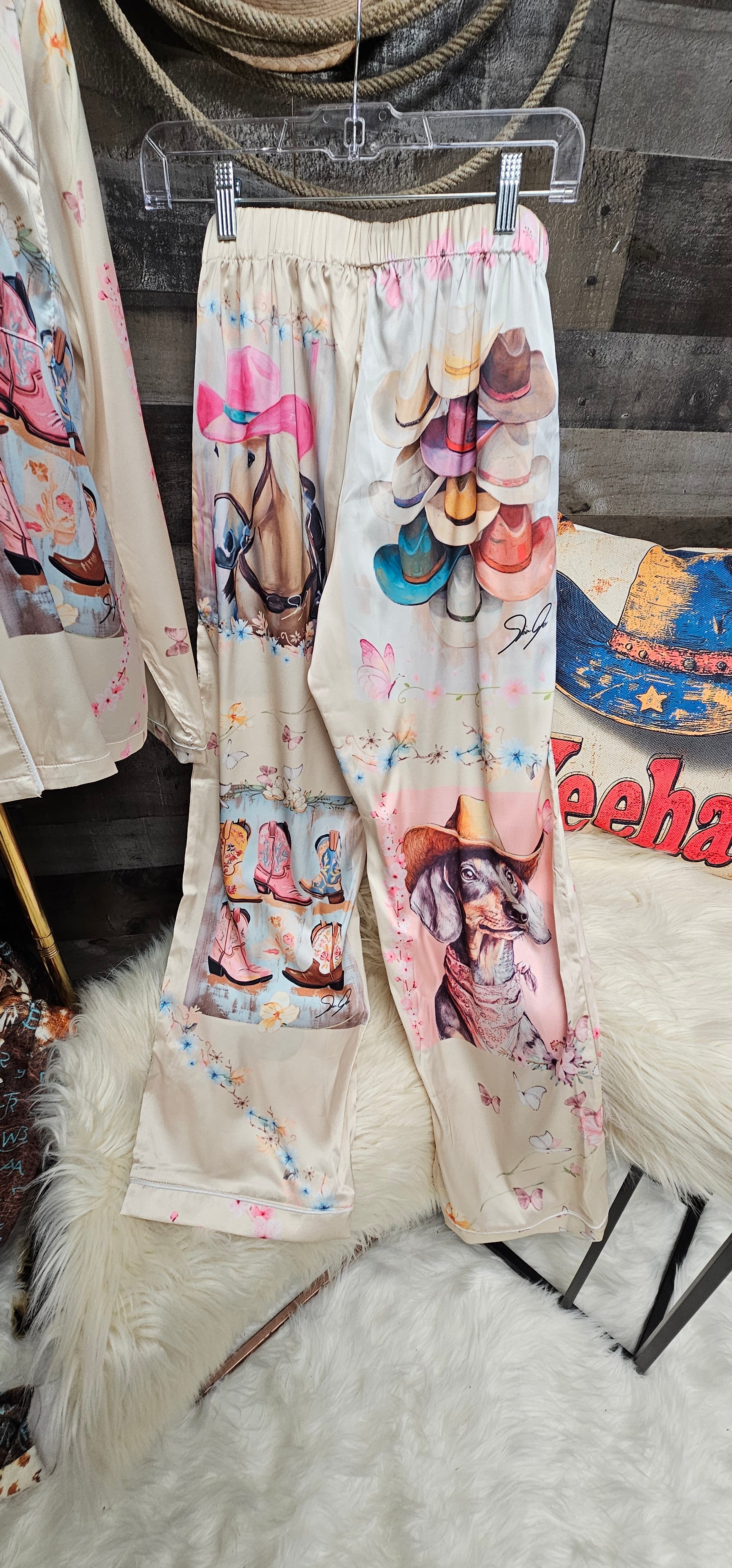 Baha Ranch Danilo Painted Cowgirl Satin Long Pajamas