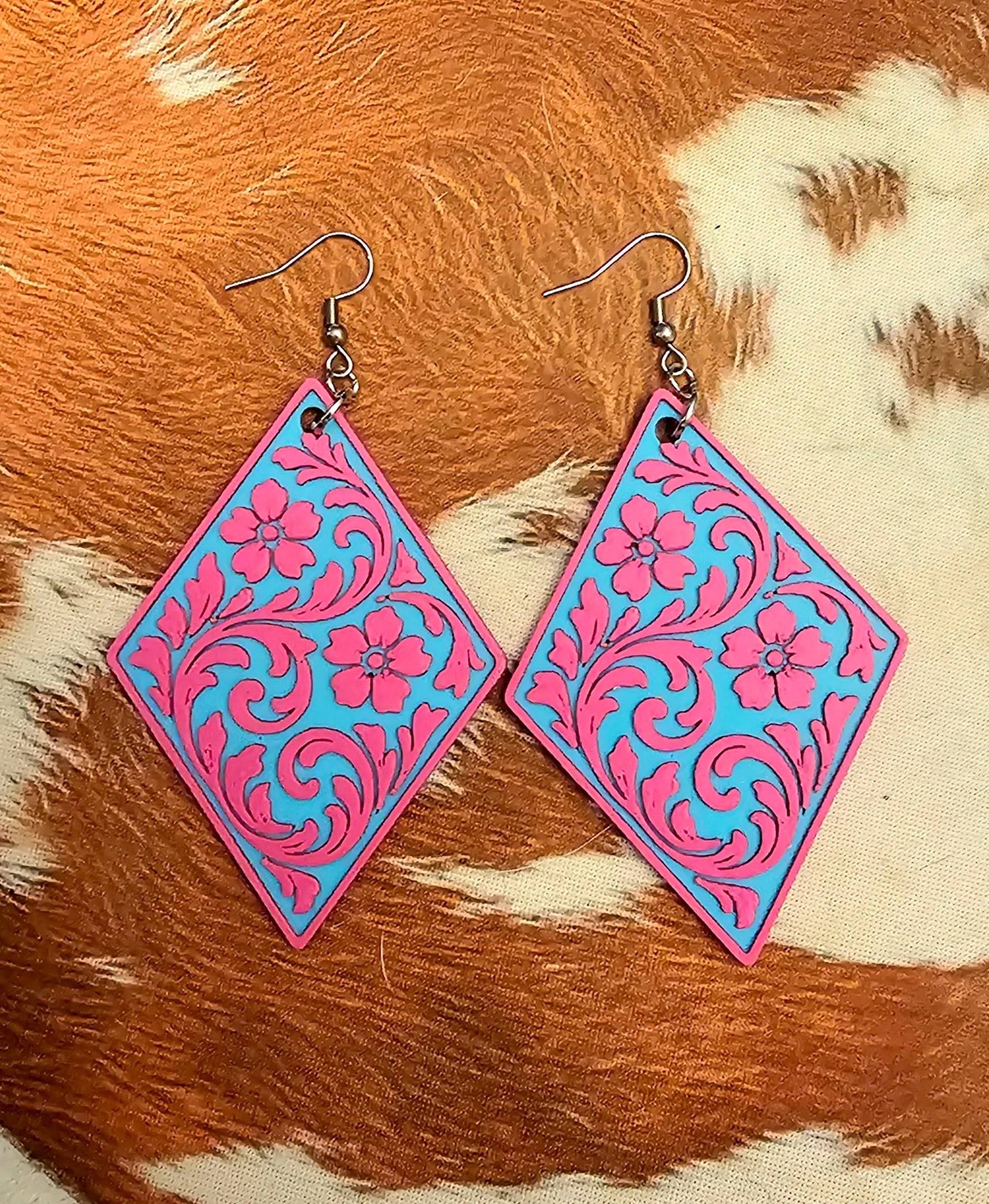 3D Print Western Tooled Floral Earrings Made in America Choice of Colors