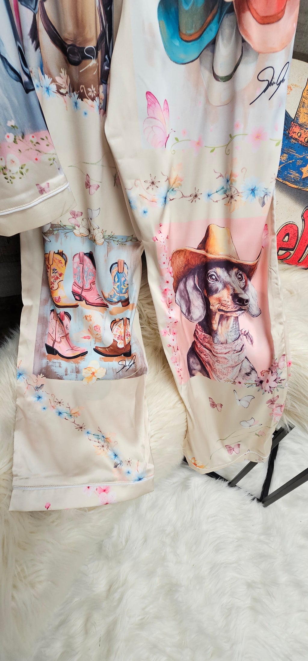 Baha Ranch Danilo Painted Cowgirl Satin Long Pajamas