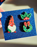 set of 3 Gnome Wreath Holly Hat Pins Christmas Made in America