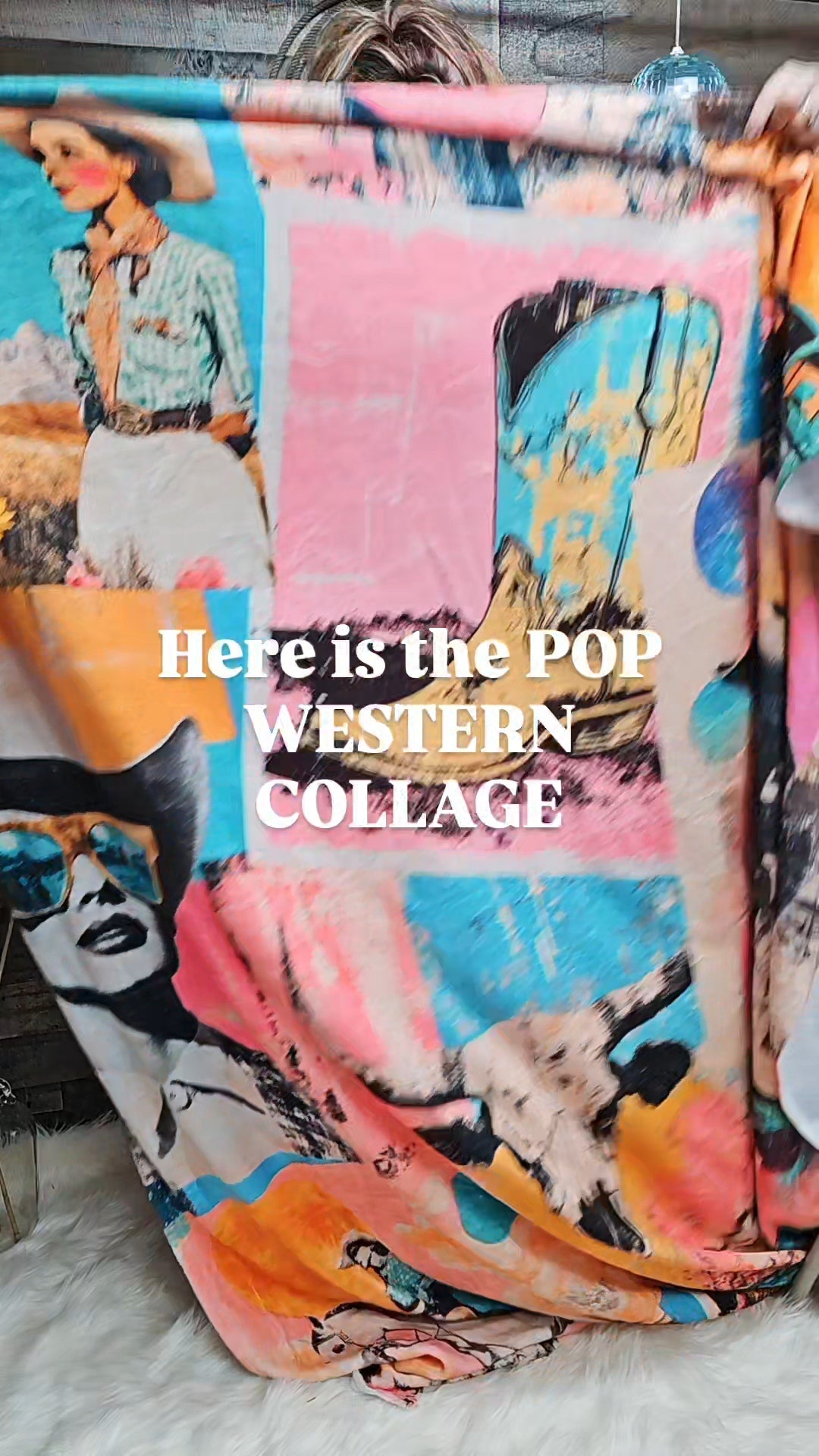 Baha Ranch Pop Western Retro Cowgirl Collage Throw Blanket 60" x 80" Made in America