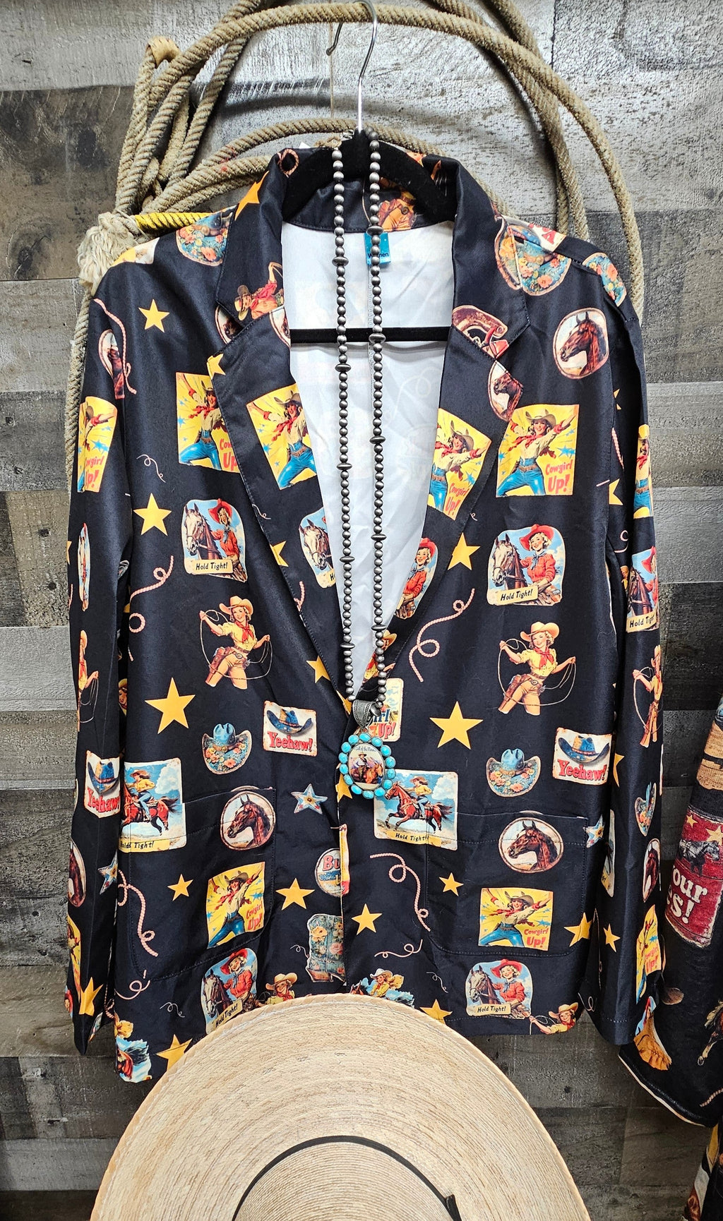 Baha Ranch Vintage Cowgirl Collage Western Blazer