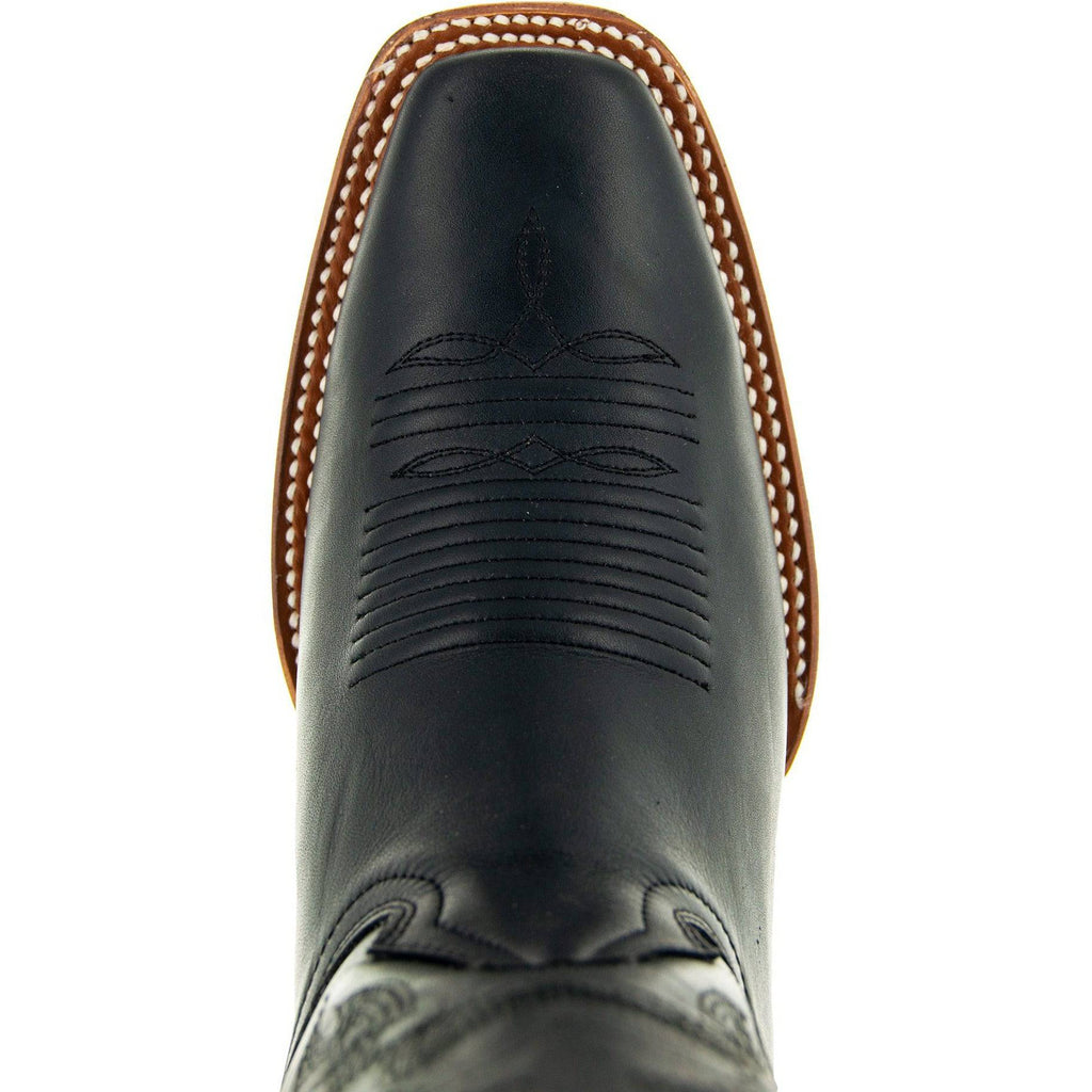 Black Square Toe Leather Cowboy Boots H4002
