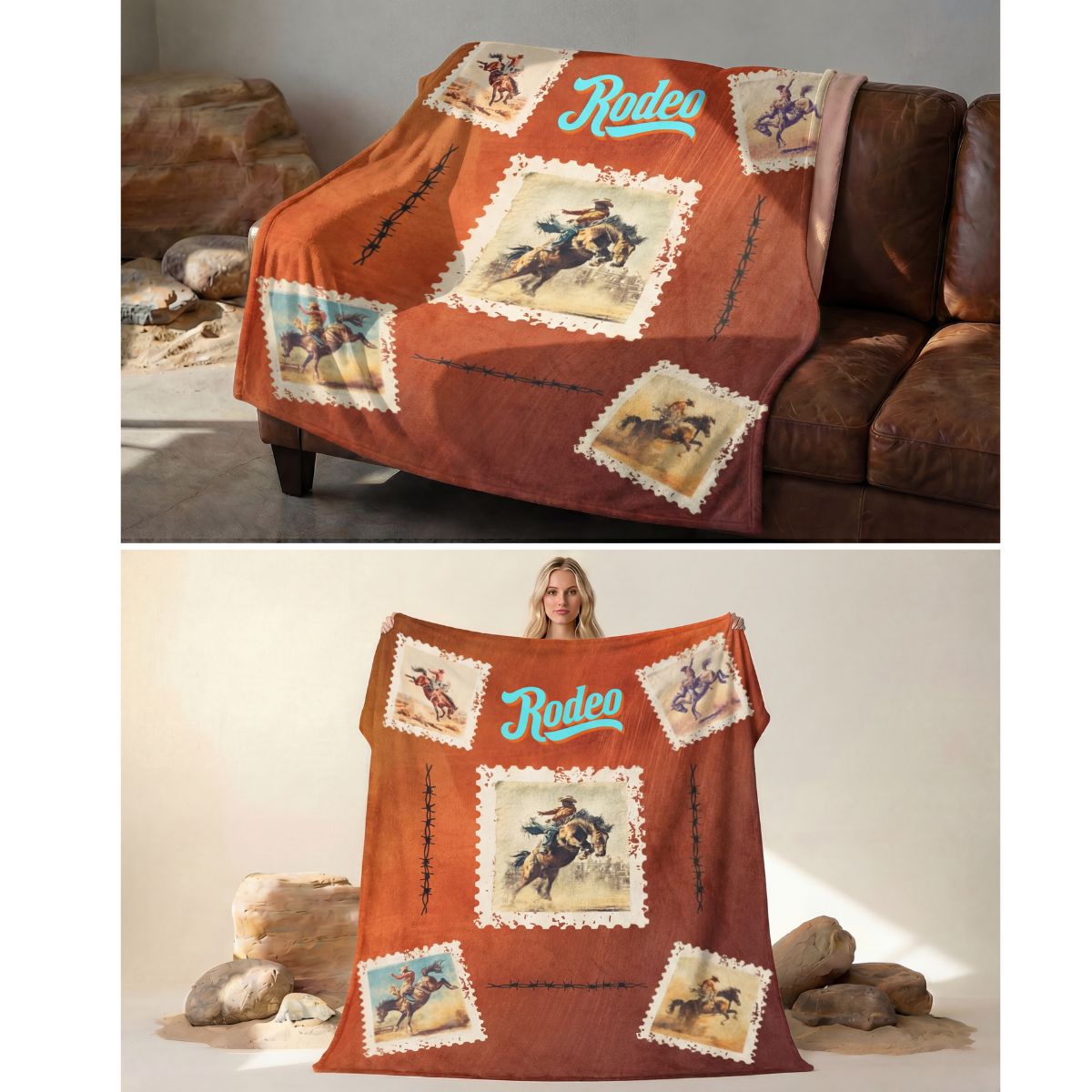 Baha Ranch Old Rodeo Western Throw Blanket 60" x 80" Ultra Soft Made in America