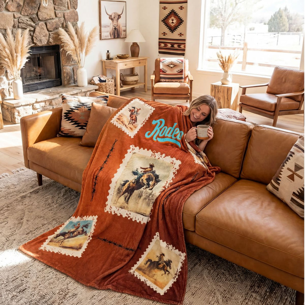 Baha Ranch Old Rodeo Western Throw Blanket 60" x 80" Ultra Soft Made in America