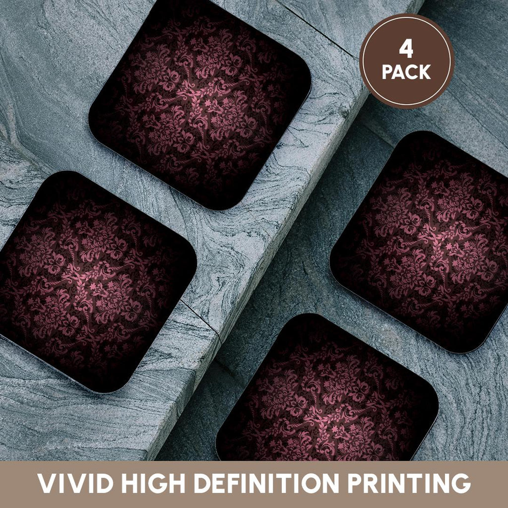 3dRose Anne Marie Baugh Damask - Deep Eggplant Purple Glowing Damask Pattern - Coasters (cst_153076)