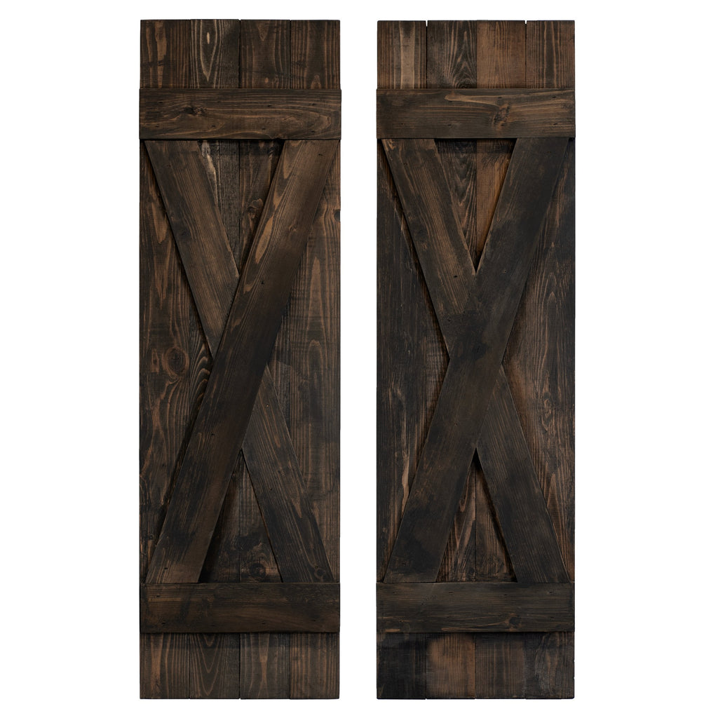 X-Bar Exterior Wood Shutters - Cedar - Set of 2